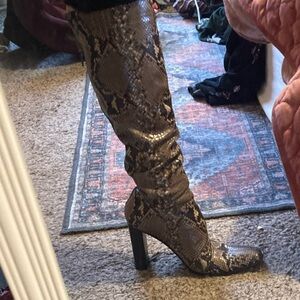 Via Spiga Brown Snakeskin Over the Knee Boots
